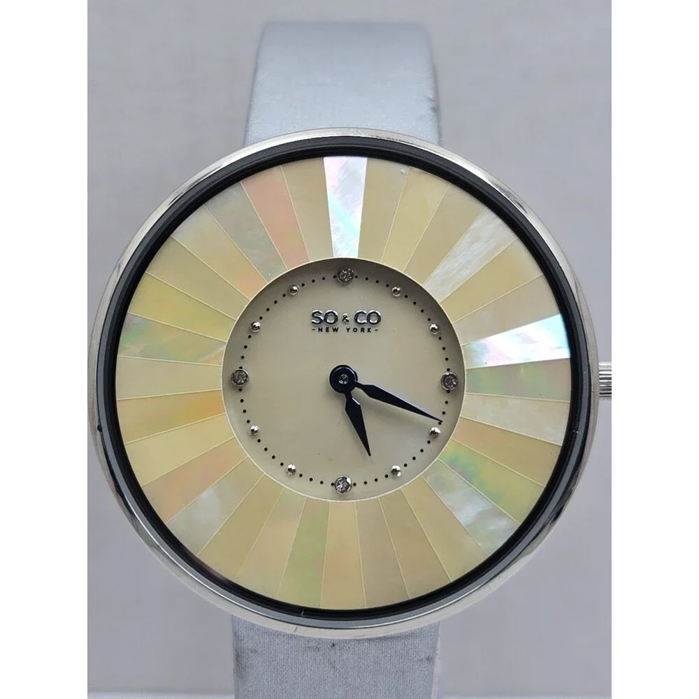 SO & CO New York Womens Mother Of Pearl Crystal Quartz Watch 38mm New Battery